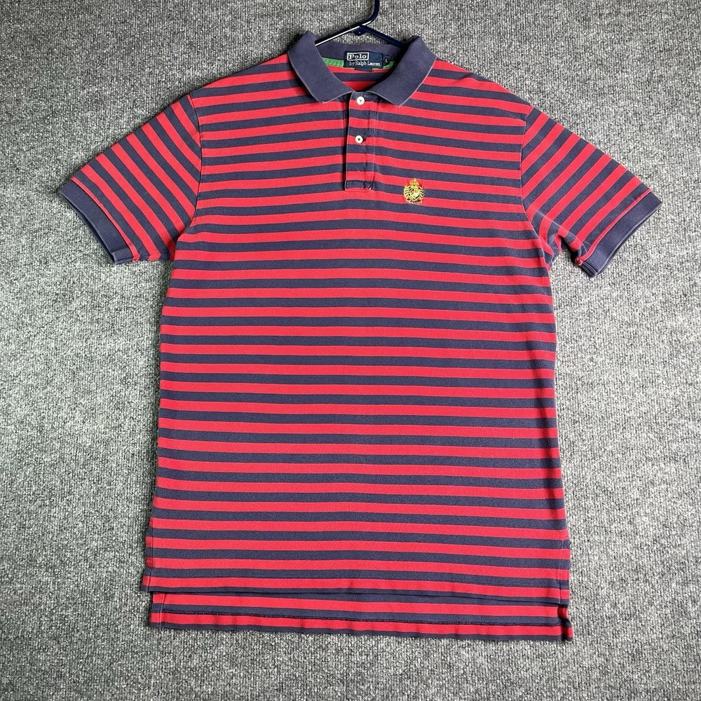 Vintage Polo Ralph Lauren Cookie Crest Polo Shirt Men's Large Rugby Striped Logo